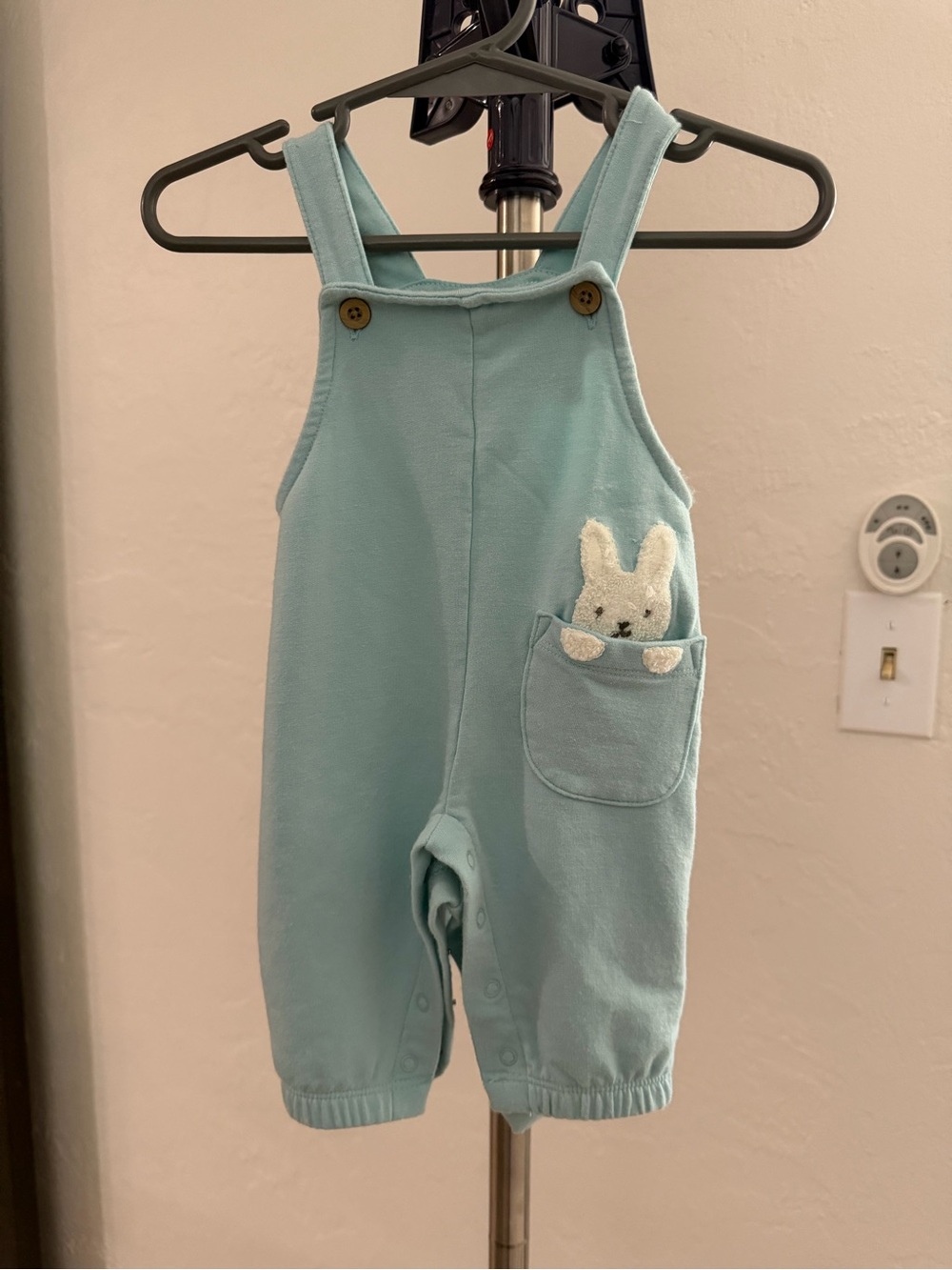 cloud island Light Blue Overalls with Bunny Pocket